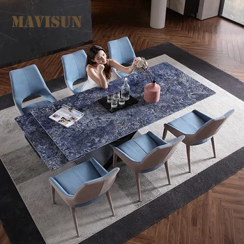 Складной обеденный стол из синего сланца, роскошный камень, Высококачественная Яркая поверхность, Растягивающийся кухонный стол, Выдвижная мебель для ресторана