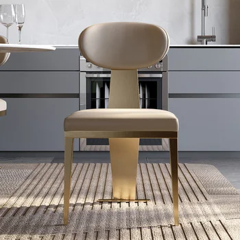 Обеденный стул Домашний Современный простой Дизайнерский Легкий Роскошный интернет-знаменитость, стол и стул из высококачественной кожи из нержавеющей стали