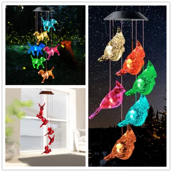 Новые наружные солнечные фонари wind chime lamp LED красочный щенок колибри Рождественское декоративное садовое освещение