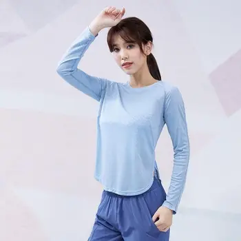Женская блузка 2021, одежда для йоги, однотонный осенний свободный тонкий спортивный топ, футболка, одежда для занятий фитнесом на открытом воздухе