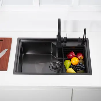 черная Кухонная Раковина из нержавеющей стали 304 с разделочной доской, раковиной для мытья овощей, черной раковиной над прилавком или выносом