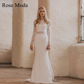 Rose Moda Кружевное свадебное платье-двойка с длинными рукавами в стиле бохо с кисточками, свадебное платье Destination, реальные фотографии