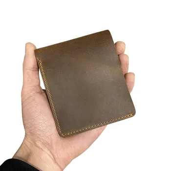 Мужской кошелек ручной работы из натуральной кожи в стиле ретро, короткий мужской кошелек, держатель для кредитных карт, кошелек из натуральной кожи