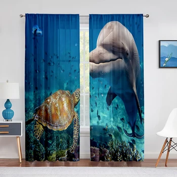 Подводные морские черепахи и дельфины Океаническая жизнь Прозрачные шторы для гостиной Вуалевые шторы для спальни Тюлевые шторы для окон