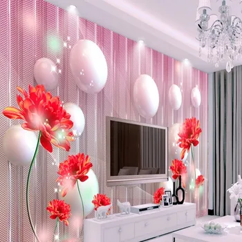 beibehang Большие обои на заказ 3D стерео современные мечты Красный цветочный фон для гостиной диван ТВ настенные росписи
