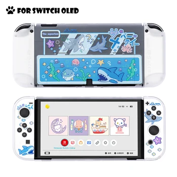 Прозрачный для Switch OLED Защитный чехол Cute Shark Party Жесткий чехол для ПК Защитный чехол JoyCons для Nintendo Switch OLED