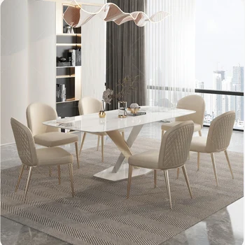 Обеденный стол в гостиной, современный обеденный стол для дома высокого класса, обеденный стул прямоугольной формы, небольшая семейная дизайнерская каменная тарелка, обеденный