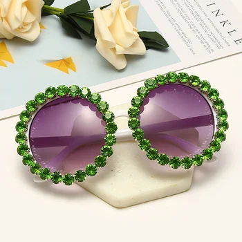 Негабаритные круглые солнцезащитные очки в оправе из горного хрусталя, женские очки с бриллиантами, брендовые дизайнерские модные солнцезащитные очки UV400, оттенки очков