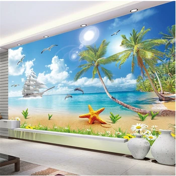 wellyu обои пользовательские обои Вид на море любовь море кокосовая пальма пейзажная картина Мальдивы ТВ фон стена из папье-маше peint behang