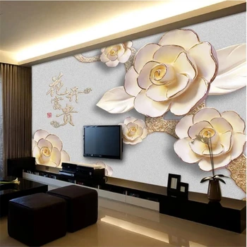 бейбехан Пользовательские обои 3d рельефы цветы богатая фреска ТВ фон обои Гостиная спальня 3d papel de parede фрески