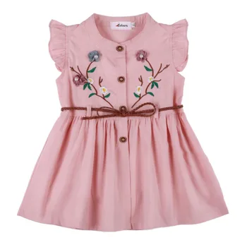 Детский летний хлопковый жилет без рукавов для девочек, милое платье принцессы с цветочной персиковой вышивкой