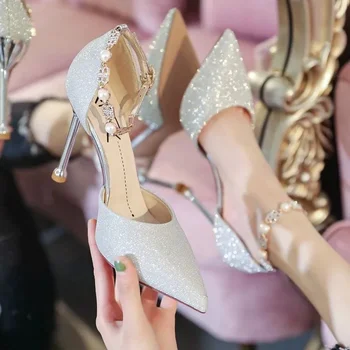 Cresfimix Zapatos De Mujer / Женские Легкие Свадебные Пикантные Серебристые Туфли на Шпильке для Свадьбы, Женские Золотистые Элегантные Туфли-лодочки A1113