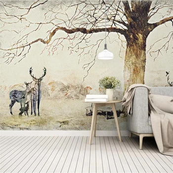 wellyu Индивидуальные большие фрески мода обустройство дома современный ностальгический лось большое дерево пейзаж фон стены