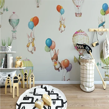 Обои beibehang настенные обои на заказ современный минималистичный кролик на воздушном шаре украшение детской комнаты фоновая стена