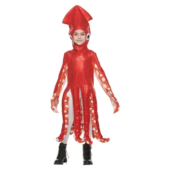 Забавный костюм кальмара, комбинезоны с красной губкой-осьминогом для детей, костюмы животных на Хэллоуин, карнавальные маскарадные костюмы для мальчиков и девочек