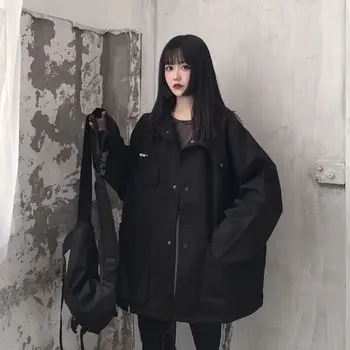 Черная куртка Harajuku, мужская и женская технологичная одежда, корейская опрятная повседневная универсальная бейсбольная форма с винтажным воротником-стойкой, солнцезащитный крем