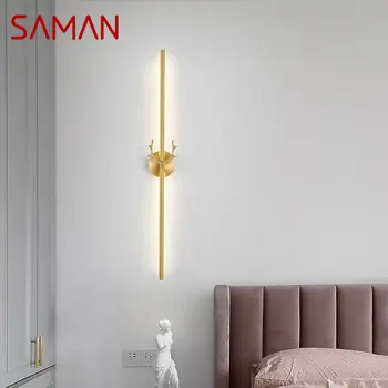 Настенный светильник SAMAN Modern Gold LED 3 цвета в полоску, специально креативный медный светильник-бра для декора гостиной у прохода, кровати