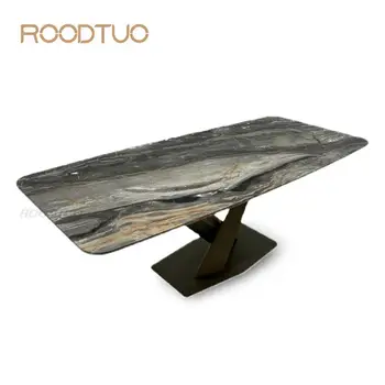 Обеденный стол из роскошного камня из натурального мрамора, Современный Простой легкий Роскошный прямоугольный стол высокого класса