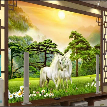 бейбеханг Белая Лошадь приветственная сосна гостиная ТВ фон изготовленная на заказ большая фреска зеленые обои papel de parede para quarto