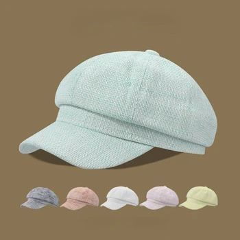 Свежая и универсальная восьмиугольная шляпа Весенне-летние женские шляпы-козырьки для пикника, маленькая хлопчатобумажная льняная тонкая кепка, Новый модный берет
