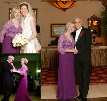 2019 Фиолетовые платья для матери Невесты с длинными рукавами 3/4, вечернее платье для крестной Матери, Свадебное платье для гостей, Большие размеры