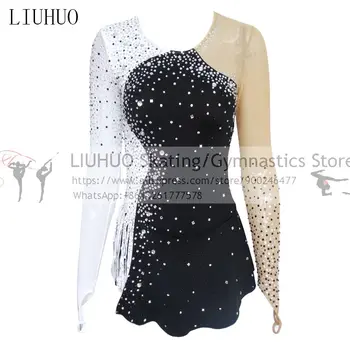 LIUHUO Платье для катания на коньках для девочек черный, белый, ударный цвет, бальная художественная гимнастика, Платье для фигурного катания, подростковый танец leoatrd