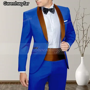 Модный мужской костюм королевского синего цвета Gwenhwyfar, однобортный повседневный костюм с лацканами из 2 предметов, деловой офис