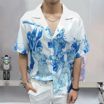 Летняя повседневная мужская рубашка с абстрактным художественным портретным рисунком, рубашка с коротким рукавом, уличная одежда Camisa Masculina, рубашка Moda Hombre