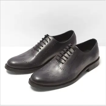 Мужская обувь из натуральной кожи на плоской подошве, деловые вечерние туфли в деловом стиле, шнурки, весенне-осенние Оксфорды, роскошные модные свадебные туфли