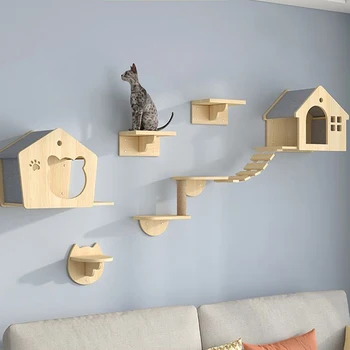 1 шт. Набор для скалолазания кошек, установленный на стене, Гамак, когтеточка для кошки, деревянная мебель, ступеньки лестницы, кошки Спят и играют