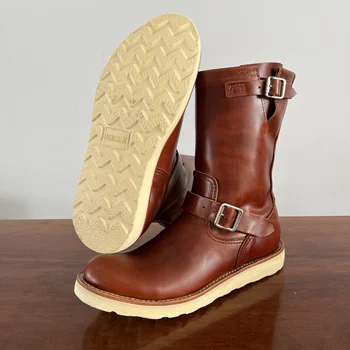 EB800 RockCanRoll Мужская Обувь из натуральной Итальянской коровьей кожи Из Воловьей кожи Высшего качества Goodyear Welted Trooper Engineer Boots
