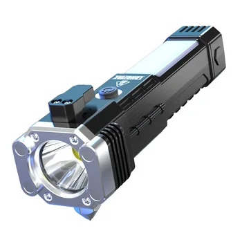 Супер яркий светодиодный фонарик с защитным молотком, боковой подсветкой, фонариком, портативным фонарем для приключений на открытом воздухе, USB-зарядкой
