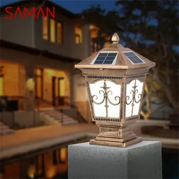 Уличный солнечный светильник SAMAN, Современный столб для патио, Светодиодное водонепроницаемое освещение Для газона, Садового забора, ворот, крыльца, двора