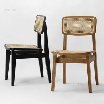 Обеденные стулья из массива дерева Мебель для столовой из ротанга Ретро обеденный стул Минималистичный современный стул со спинкой Ресторан для отдыха