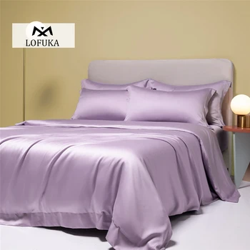 Lofuka Lady Фиолетовый Комплект Постельных Принадлежностей из 100% Чистого Шелка Beauty Double Queen King, Стеганое Одеяло, Плоская Простыня, Наволочка Для Здорового Сна