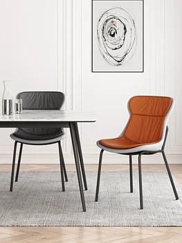 Обеденный стул в скандинавском стиле со спинкой, современный простой рабочий стул, Роскошное кожаное кресло для обсуждения в гостиной, туалетный столик