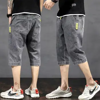 Летние новые мужские стрейчевые короткие джинсы с эластичной резинкой на талии, модные повседневные прямые высококачественные стрейчевые джинсовые шорты, мужская брендовая одежда