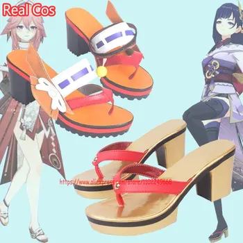RealCos Новая игра Genshin Impact Обувь для косплея Боты Raiden Shogun Baal Yae Miko, изготовленные на заказ на Хэллоуин