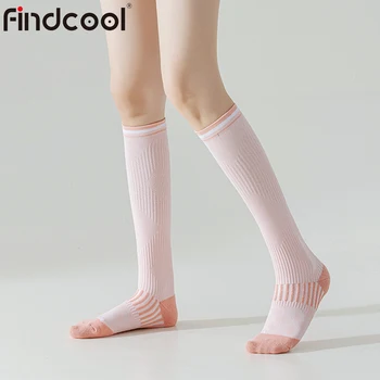 Findcool, 2 пары мягких компрессионных спортивных носков для женщин, хлопчатобумажные носки до колена 20-30 мм рт.ст.