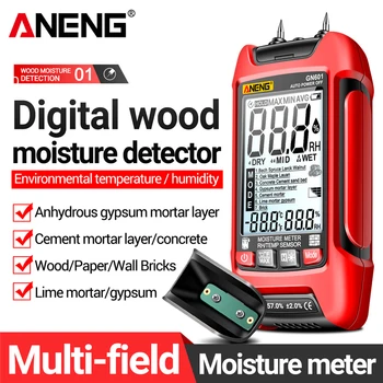 Измеритель влажности древесины ANENG GN601 0 ~ 99,9%, Гигрометр для древесины, 20,5% Относительной влажности, Контактный Дисплей, Мультисценарный Тестер Температуры Воды