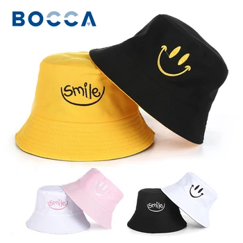 Шляпа-ведро с вышивкой Bocca, Обратимые шляпы-ведра с двойными сторонами, Хлопчатобумажная Солнцезащитная шляпа с улыбкой для Рыбака