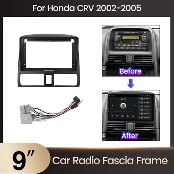 Черный 9-дюймовый двойной Din для HONDA CRV CR-V 2002-2005 Рамка для автомобильного радиоприемника, Мультимедийный видеоплеер, комплект для крепления на приборной панели, отделка панели