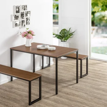Обеденный стол с металлическим каркасом для Эспрессо 48 дюймов, скамейки, обеденный набор из 3 предметов, Обеденные столы для внутреннего и наружного использования