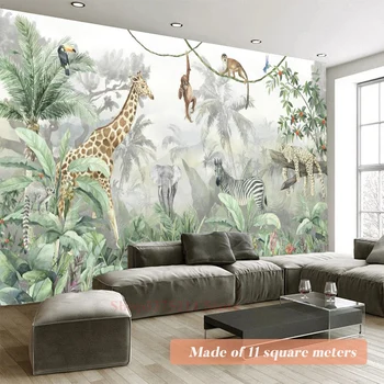 3D Обои с тропическими джунглями, настраиваемый размер, Фотообои с животными для детской комнаты, обновление декора стен в детской комнате