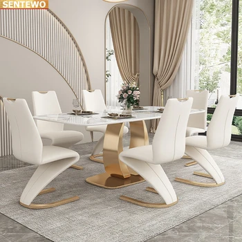 Дизайнерская роскошная кухня с мраморной плитой и обеденным столом на 4 6 стульев mesa de jantar comedor posta с золотой основой из нержавеющей стали