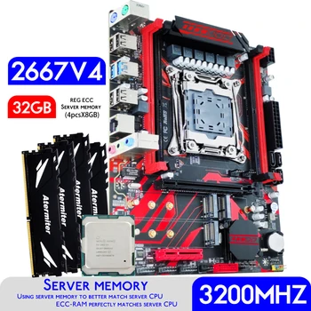 Комплект материнской платы Atermiter X99 D4 с процессором Xeon E5 2667 V4 LGA2011-3 4шт X 8 ГБ = 32 ГБ 3200 МГц оперативной памяти DDR4 REG ECC