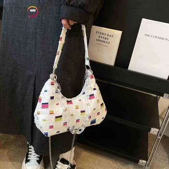 Женские сумки-тоут, холщовая сумка на цепочке большой емкости, модная изысканная портативная повседневная Простая легкая сумка для поездок на выходные