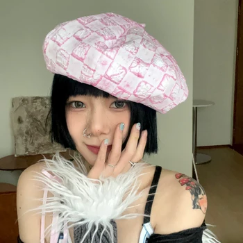 Японская нишевая текстура Розовые облачные шляпы для женщин с открытым лицом Маленькая кепка художника Корейская версия Повседневная Универсальная шляпа-берет Ins