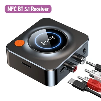 2022 Аудиоприемник NFC Bluetooth 5.1 Воспроизведение TF-карты RCA 3,5 мм AUX Стерео Музыка Беспроводной адаптер Микрофон для автомобильного комплекта смартфона