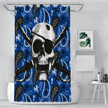 Синие Пиратские Занавески для душа в ванной с Пиратским флагом, Водонепроницаемая перегородка, Забавные Аксессуары для домашнего декора